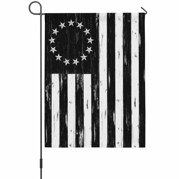 Independence Day Garden Flags For Outdoor, Watercolor U. S. Flag Metal Star Black White Stripes Small Double Side Yard Flags Weather Proof Garden Decor for Lawn Outside Holiday 12 x 18 Inches