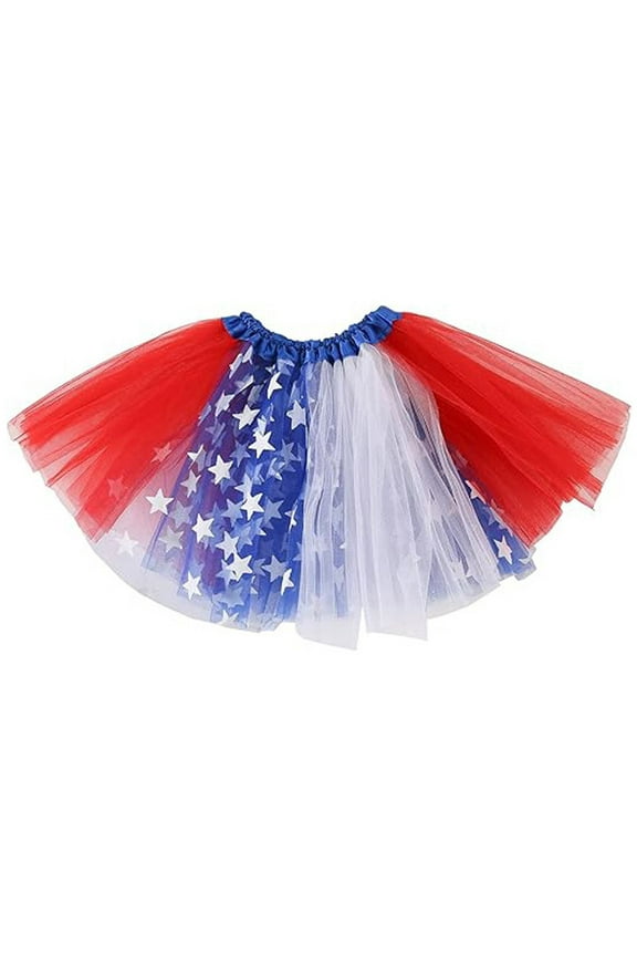 Independence Day Girls Flag Tutu Patchwork Pleated Skirt Stylish Dailywear One Size