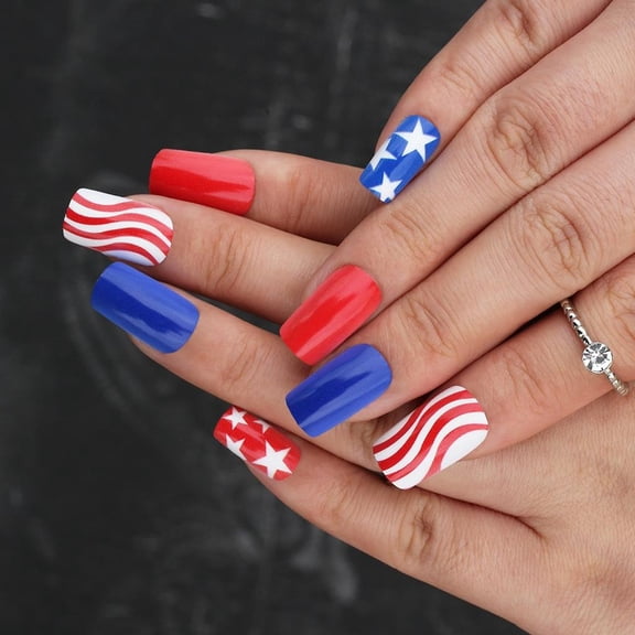 Independence Day Glues on Nail Patriotic False Nail 4th of July Press On Nail