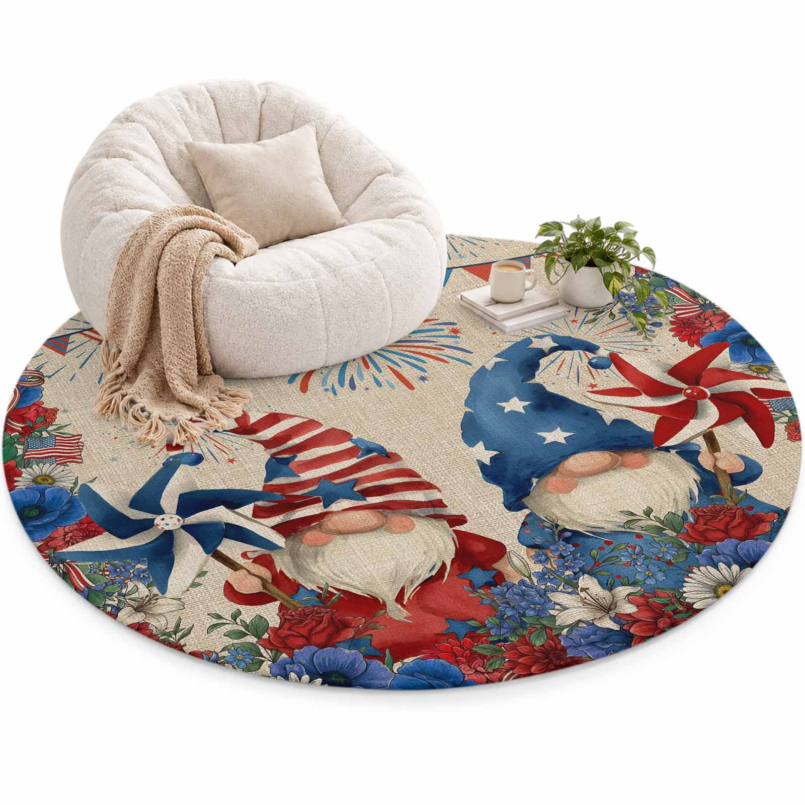 Independence Day Gnome Area Rug 5', Country Red Blue Stripe Pennant ...