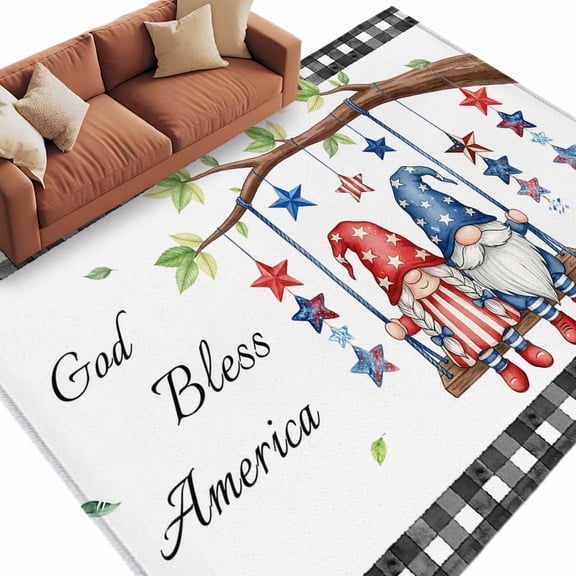 Independence Day Gnomes Area Rug 5x8 Washable Rug Non Slip Red Blue Star 250th Anniversary Large Area Rug Soft Stainresistant Indoor Floor Carpet for Living Room Bedroom Office Dining Room Nursery