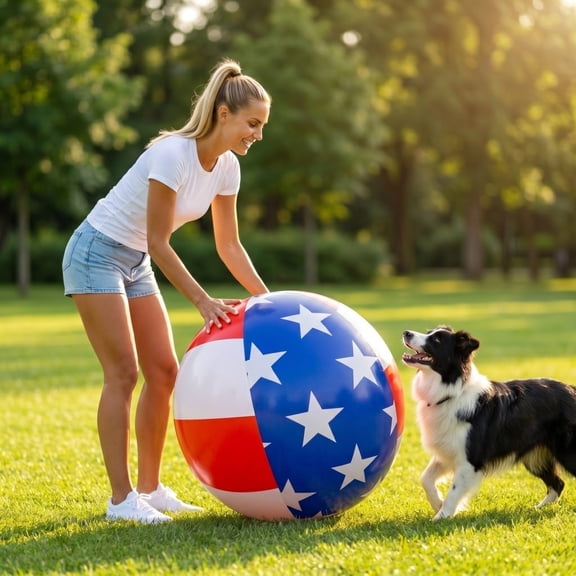 Independence Day Grazing Ball for Dogs, 23.6 Inch Large Pet Play Ball, Dog Herding Ball Inflatable Ball Training Toy for Medium & Huge Dogs