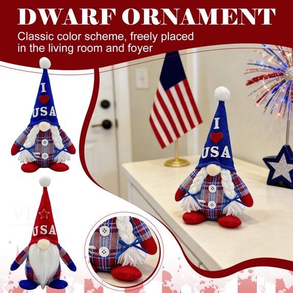 Independence Day Handmade Plush Faceless Doll Standing Statue Fun Gift For Home Decor And Celebrations Usa Patriotic Gnome Decoration With Festive Design For Living Room And More