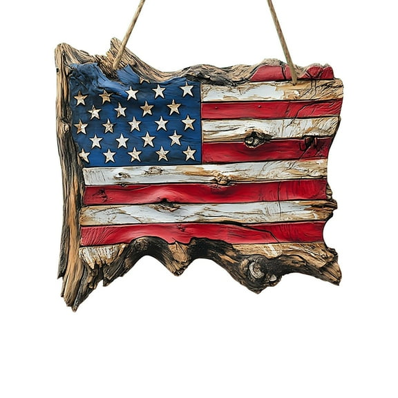 Independence Day Hanging Flag Clearance! "Independence Day Themed Wooden Flag Style Wall Hanging Decor Rustic American Flag Design Ideal for 4Th of July Home & Outdoor Decor 8 X 7.5 Inches"