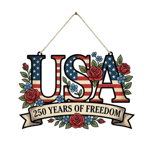 Independence Day Hanging Ornament U.S. Semiquincentennial Commemorative — Wooden Floral Door Sign: 4Th Of July Home for Front Doors Walls and Indoor/Outdoor Parties