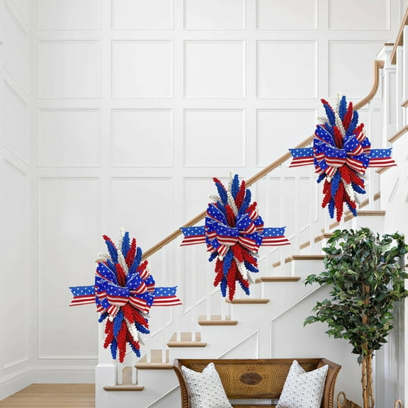 Independence Day Hanging Rattan Decor, New Home Furnishing Wheat Ear Upside-Down Door Hanging Rattan, Fourth Of July Patriotic Home Decoration For Front Door Indoor Outdoor Spaces