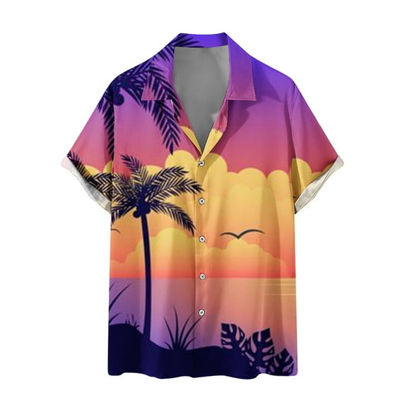 Independence Day Hawaiian Shirt for Men Summer Patterns Print Short Sleeve Button Down Shirts Tops Lightweight Relaxed Fit Elastic Tees for Beach Vacation