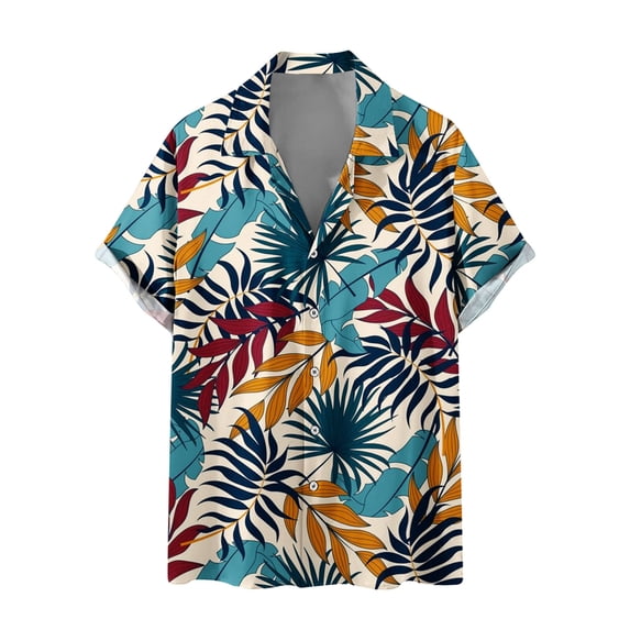 Independence Day Hawaiian Shirt for Men Summer Patterns Print Short Sleeve Button Down Shirts Tops Lightweight Relaxed Fit Elastic Tees for Beach Vacation