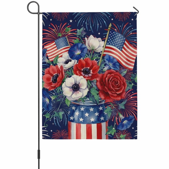 Independence Day House Flag 28 x 40 Inches, U. S. Flag White Five-Pointed Stars Fantasy Firework Weather Proof Outdoor Patio Flags Double Sided Small House Decoration for Yard Lawn Outside Home