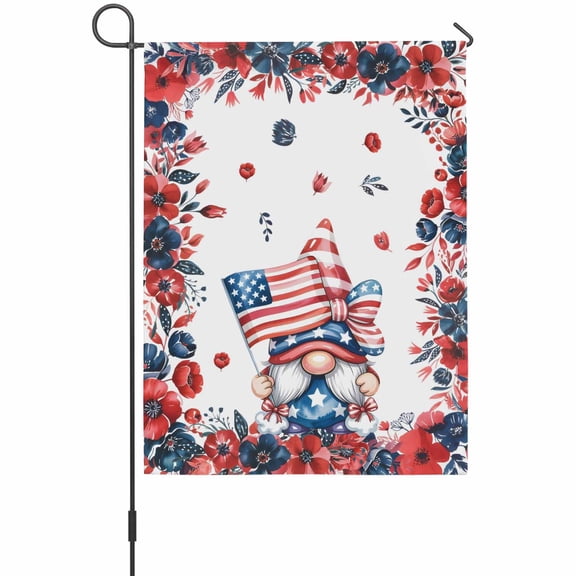 Independence Day House Flags For Outdoor, Gnome Red Blue Navy Flower U.S. Flag Small Double Side Yard Flags Weather Proof House Decor for Lawn Outside Holiday 28 x 40 Inches