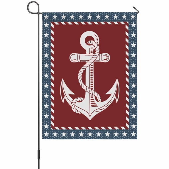 Independence Day House Flags For Outdoor, U.S. Flag Ocean Coastal Anchorage Star Navy Blue Small Double Side Yard Flags Weather Proof House Decor for Lawn Outside Holiday 28 x 40 Inches