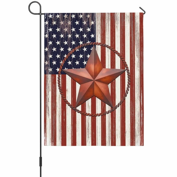 Independence Day House Flags For Outdoor, U.S. Flag Themed Metal Five-Pointed Star Small Double Side Yard Flags Weather Proof House Decor for Lawn Outside Holiday 28 x 40 Inches