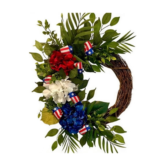 Independence Day Hydrangea Wreath with Star and Stripe Festive Decorations Hanging Props Ornaments for Door Wall