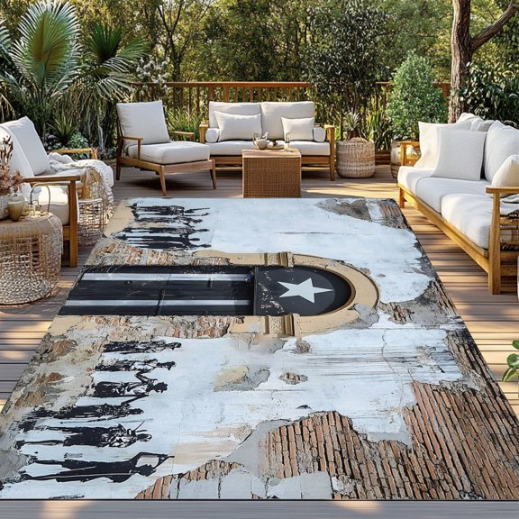 Independence Day Indoor Outdoor Rugs 4x6 Ft, Shabby Puerto Rico Flag Rustic Mottled Door Wall Outdoor Patio Rugs Mat Washable Outside Area Rugs Carpet for Porch Deck RV Camping Pool Balcony Backyard