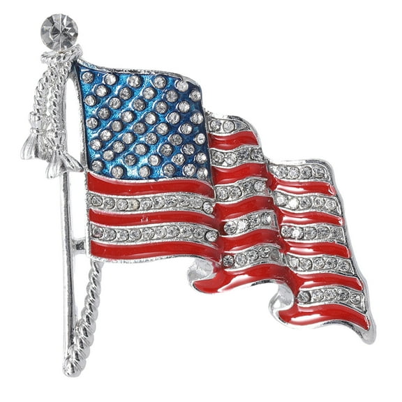 Independence Day Jewelry Crystal Wavy USA American Flag Memorial Day Flag Corsage Badge Pin Patriotic Lapel USA Brooches For Clothes Scarf Bag Hat