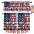 thumbnail image 1 of Independence Day Kitchen Curtains Valances 3 Piece Set, Country U.S. Flag Theme Red Poppy Blue Flower Rod Pocket Tier Curtain and Valance Drapes for Small Window 36 Inch Length for Bedroom Cafe, 1 of 9