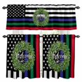 thumbnail image 1 of Independence Day Kitchen Curtains Valances and Tiers Set of 3 US Flag Day Patriotic Weclome Wreath Red Black Stripes Tier Curtains and Valance with Rod Pocket for Small Windows, 27.5"x36", 1 of 9