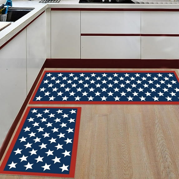 Independence Day Kitchen Mat American Flag Stars Kitchen Rugs for Kitchen Organization, Fourth of July Decorations Runner Rug, Non-Slip Anti-Fatigue Kitchen Floor Mats Kitchen Decor Standing Desk Mats