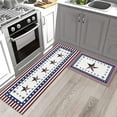 thumbnail image 1 of Independence Day Kitchen Rugs and Mats Set of 2, USA Flag Star Red White Blue Non-Slip Floor Doormat Comfort Area Runner Rug and Mat, Stripes Border Indoor Entrance Carpet Home Decor, 1 of 6
