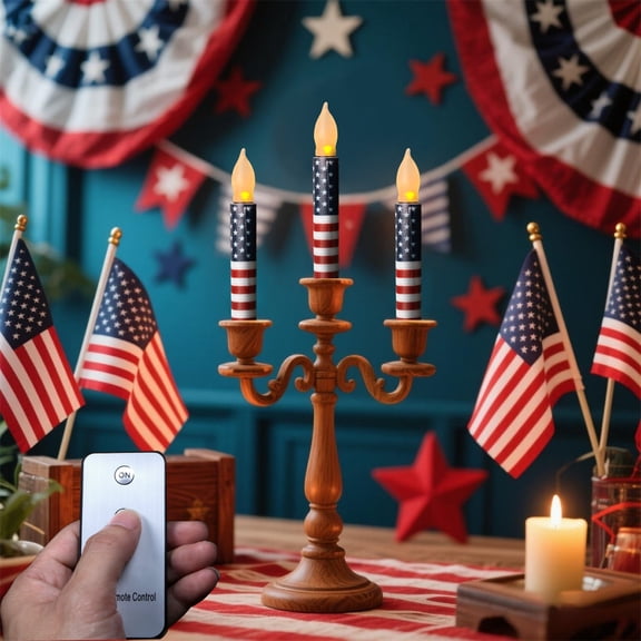 Independence Day LED Flameless Candle, Patriotic Decor Lamp, Flickering Illumination to Create Festival Vibe, Remote Control Ambience Light for Holiday Use
