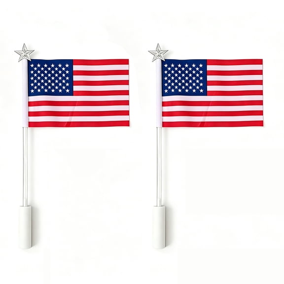Independence Day LED Handheld Flag - Light Up Patriotic Waving Banner with Stars and Stripe, 15.7 Inch Illuminated Stick for 4th of July Parades Fireworks Night Parties, Battery Operated Decor