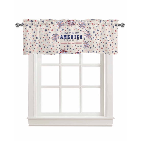 Independence Day Linen Curtain Valance for Bedroom/Bathroom/Kitchen/Office/Living/Dining Room Window,American Flag Freedom Firework Pocket Topper Drapes Decorative Cafe Drapery Panel 42"x12"