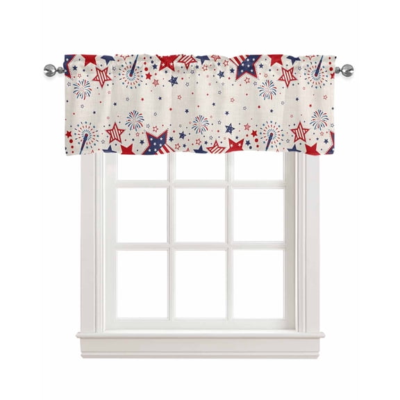 Independence Day Linen Curtain Valance for Bedroom/Bathroom/Kitchen/Office/Living/Dining Room Window,Freedom Stripes Star Rustic Beige Rod Pocket Topper Decorative Cafe Drapes Panel 42"x12"
