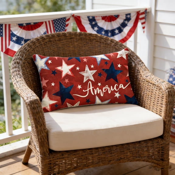 Independence Day Linen Pillow Cover 12x20 Inch, Patriotic Throw Pillow Case for 4th of July, Memorial Day, Rectangular Decorative Cushion Cover for Sofa Couch Bed Home Decor