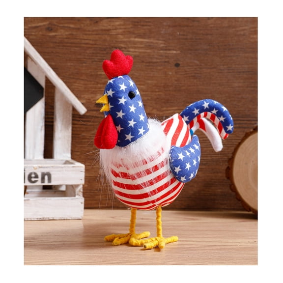 Independence Day Memorial Day 4th of July Decor Red White Blue Independence Day Cute Chicken Toy Doll Plush,Patriotic American Flag Stripes Turkey Bird Plush,Home Decoration Ornament