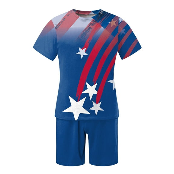 Independence Day Men's Suit Summer Short Sleeve T Shirt Shorts Breathable Comfortable Flag Print Casual Style