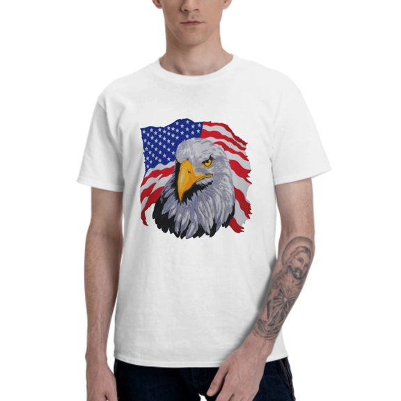 Independence-Day Men's T-Shirt Cotton 100% Summer Tops Fashion Casual Eagle Short Sleeves for Men Women Round Collar Top Tees
