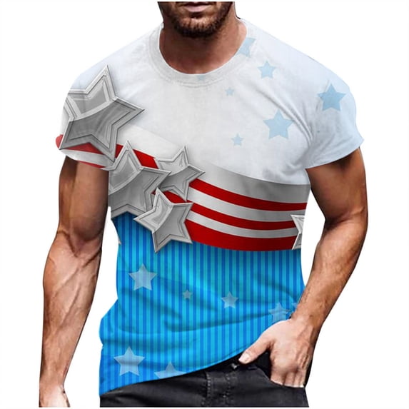 Independence Day Mens Summer Tops USA Star Stripes Graphic Tees Crew Neck Slim Fit 4th July Patriotic T-Shirts Memorial Day Shirts