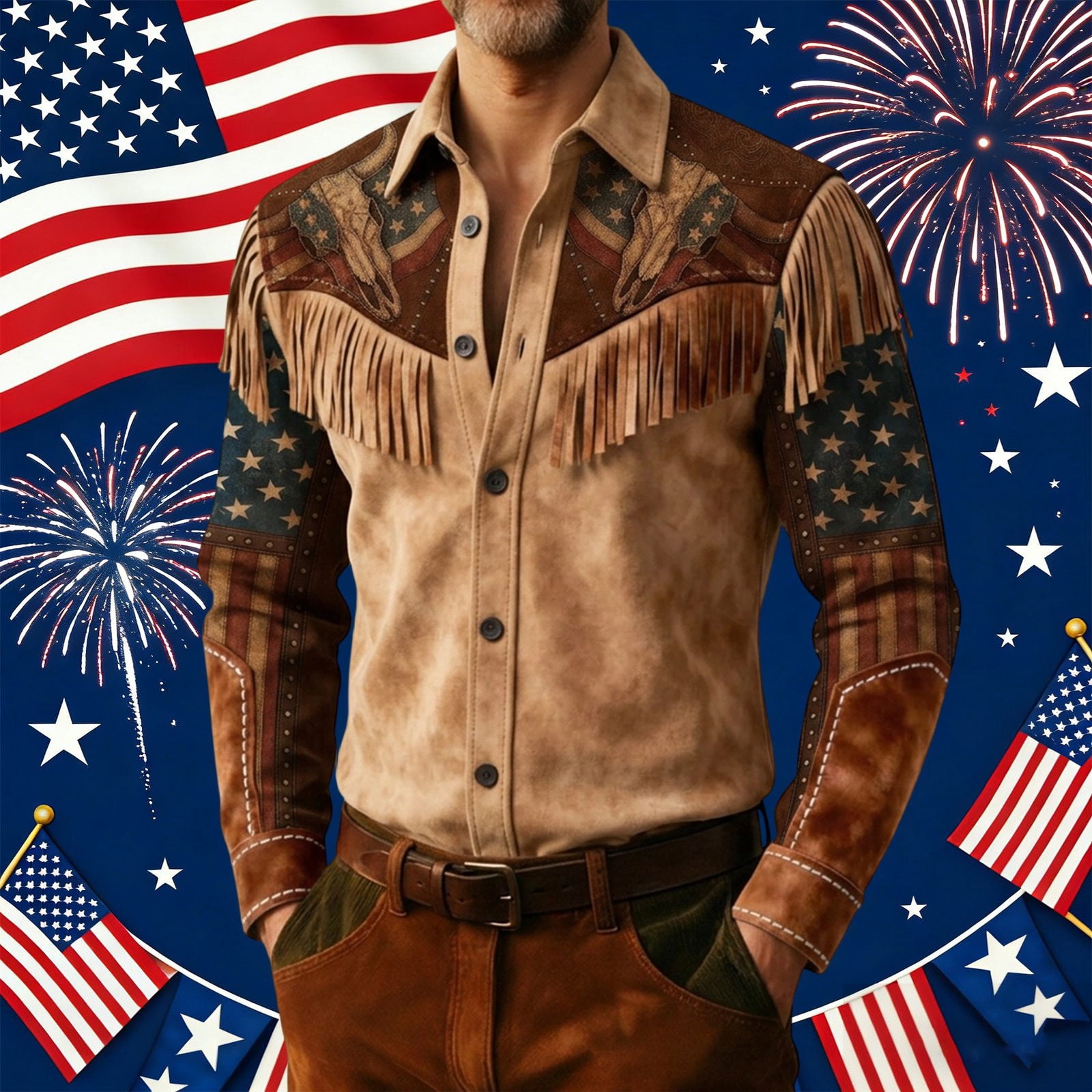Independence Day Mens Western Fringe Shirt USA 250th Anniversary Shirt ...