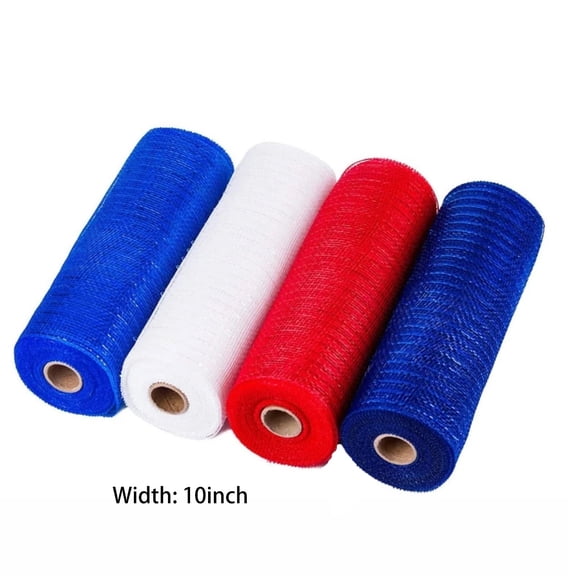 Independence Day Mesh 10 inch x 10 Yards Each Roll, Metallic Foil Mesh Ribbon Red, White, Royal, Navy Blue(4PCS)