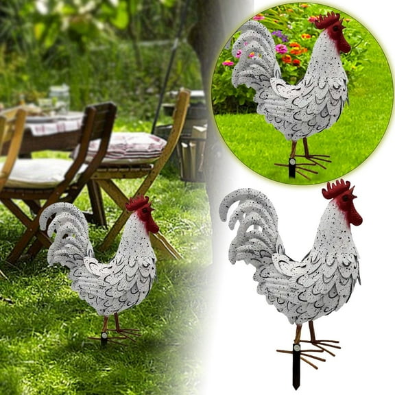 Independence Day Metal Rooster Garden Statues & Sculptures, Flat Chicken Yard Art Decor Standing Animal Lawn Ornament for Backyard Patio Kitchen Decorations