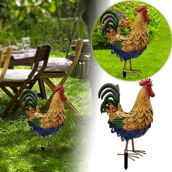 Independence Day Metal Rooster Garden Statues & Sculptures, Flat Chicken Yard Art Decor Standing Animal Lawn Ornament for Backyard Patio Kitchen Decorations