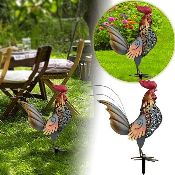 Independence Day Metal Rooster Garden Statues & Sculptures, Flat Chicken Yard Art Decor Standing Animal Lawn Ornament for Backyard Patio Kitchen Decorations
