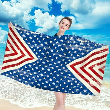 Independence Day Microfiber Beach Towel Super Lightweight Colorful Bath Towel Sandproof Beach Blanket Multi-Purpose Towel for Travel Swimming Pool 27X55 Inch