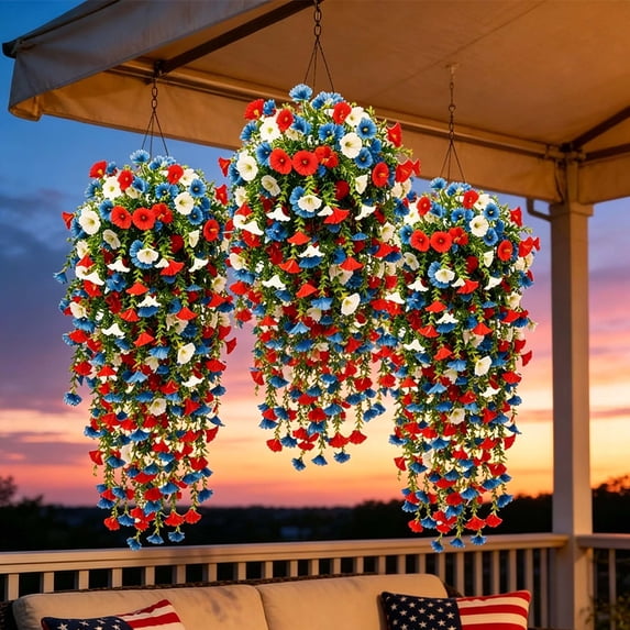 Independence Day Morning Glory, Artificial Hanging Plants Garland, for Wall Fence Stairway Wedding Living Room Balcony