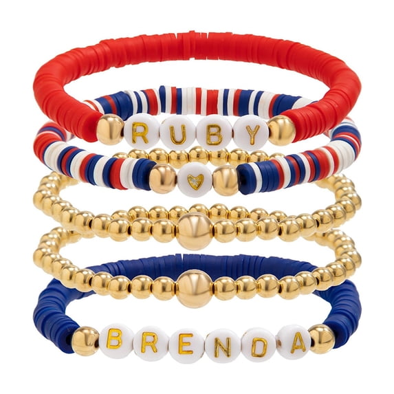 Independence Day Multi-layer Beaded Polymer Clay Bracelet for Patriotic Celebration 4th of July Red White and Blue Fashion Jewelry Accessory
