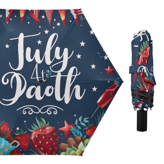 Independence Day National Flags Desserts All Weather Umbrella Triple Folding Parasol 6 Ribs UV Protection Portable