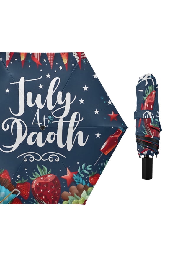 Independence Day National Flags Desserts All Weather Umbrella Triple Folding Parasol 6 Ribs UV Protection Portable