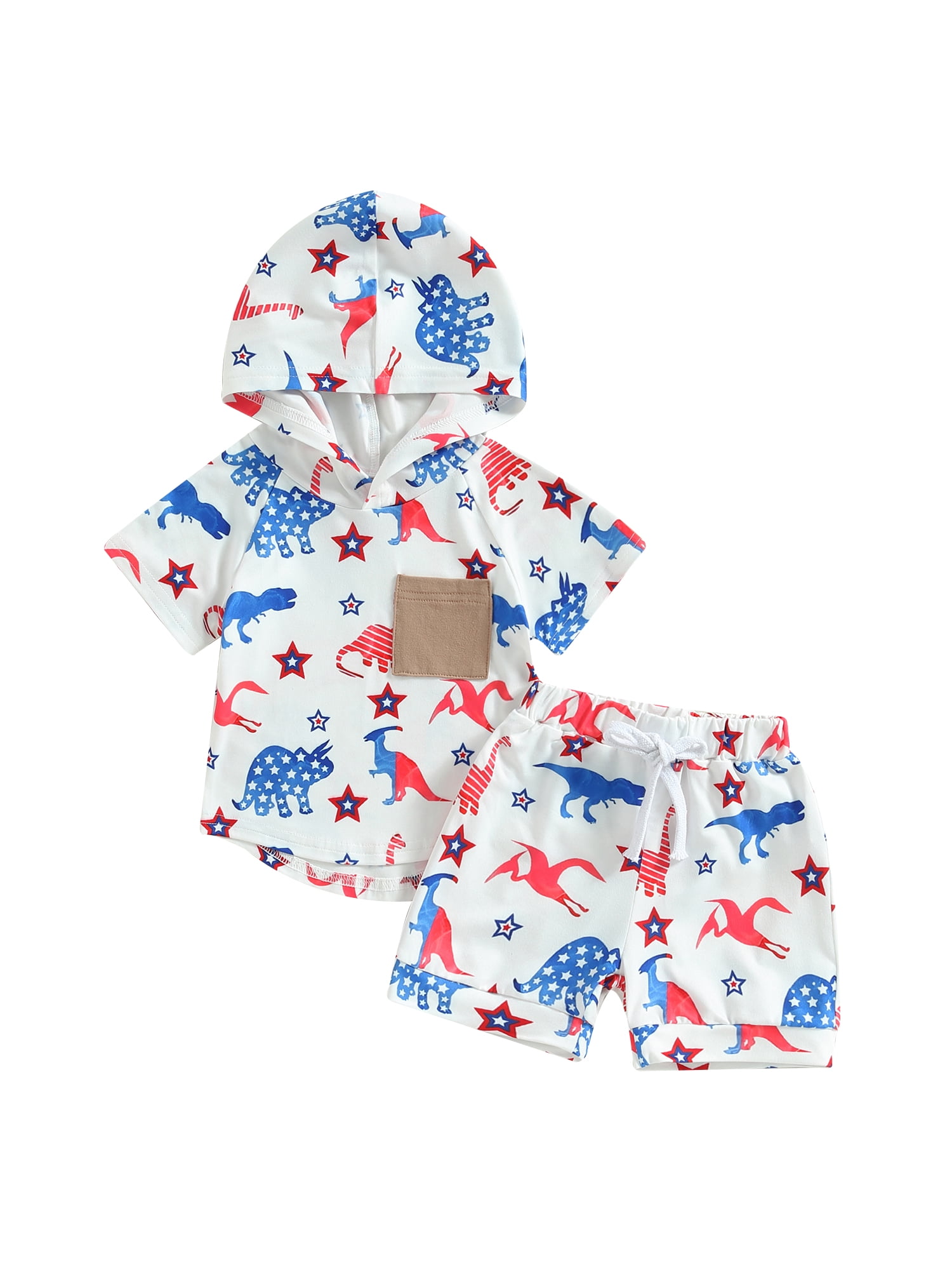 Independence Day Newborn Baby Boys Clothes Dinosaur Print Hooded T