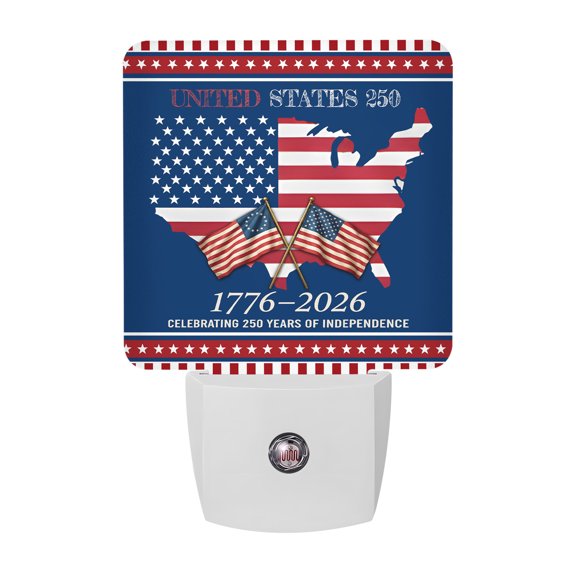 Independence Day Night Lights, Vintage Red Blue USA Map Flag Navy Blue Smart Auto Dusk to Dawn Sensor Nightlights Plug-in Nightlight for Bedroom Bathroom Living Room Kitchen Hallway