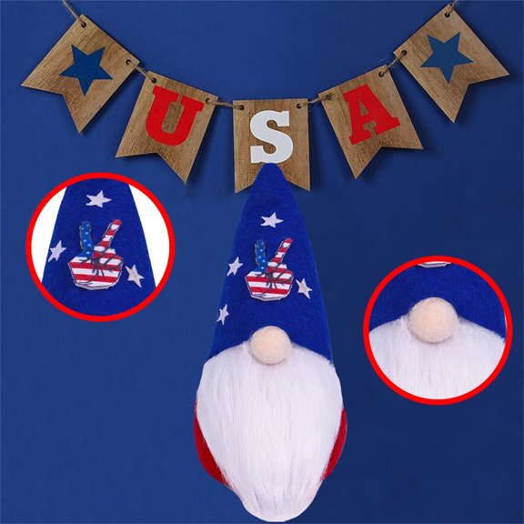 Independence Day No-Face Gnome Figurine Sitting Dwarf Elder Ornament 4Th Of July Decor Blue Plush Gnome Decor