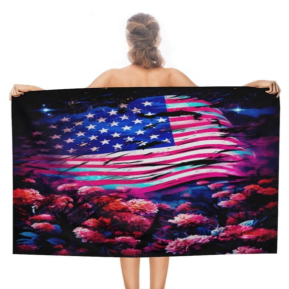 Independence Day Of The United States Flag Ultra Fine Fiber Beach Towels for Travel And Quick Drying Absorbent Towels for Swimming
