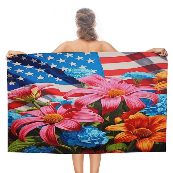 Independence Day Of The United States Flag Ultra Fine Fiber Beach Towels for Travel And Quick Drying Absorbent Towels for Swimming