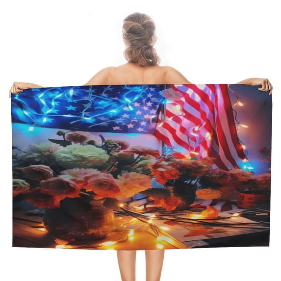 Independence Day Of The United States Flag Ultra Fine Fiber Beach Towels for Travel And Quick Drying Absorbent Towels for Swimming