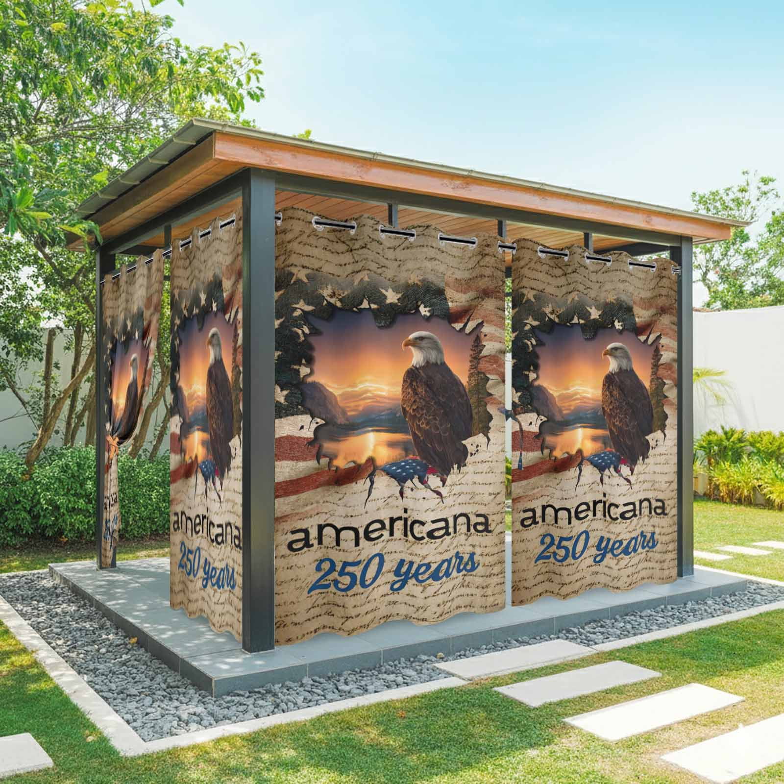 Independence Day Outdoor Curtains for Patio, Retro American Flag Eagle Sunset 250 Year Sunshade Privacy Drapes Grommet Waterproof Outside Curtains for Porch/Cabana/Balcony 54"x 108", 1 Panel