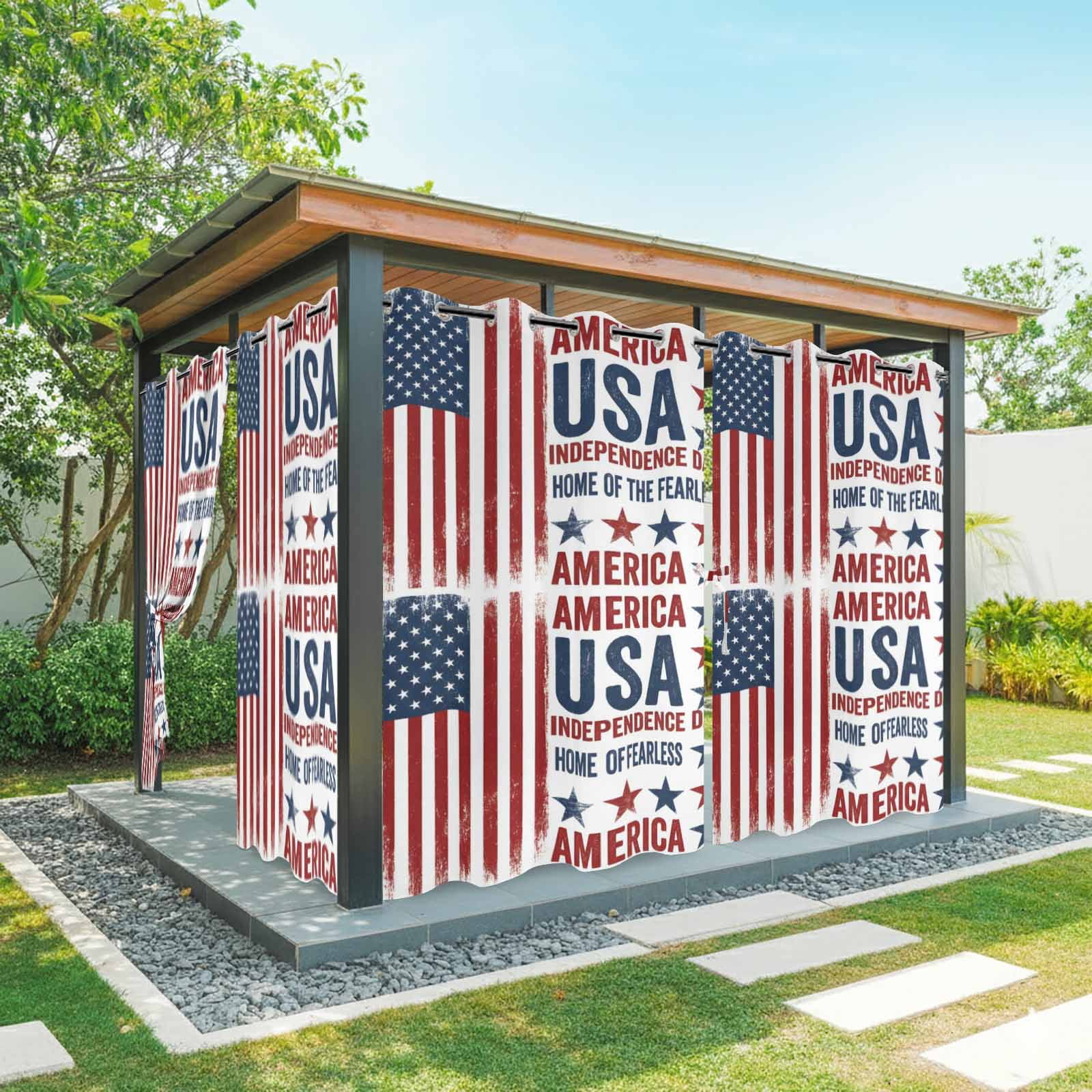 Independence Day Outdoor Curtains for Patio, Retro American USA Flag Red Stripes Abstract Sunshade Privacy Drapes Grommet Waterproof Outside Curtains for Porch/Cabana/Balcony 54"x 108", 1 Panel